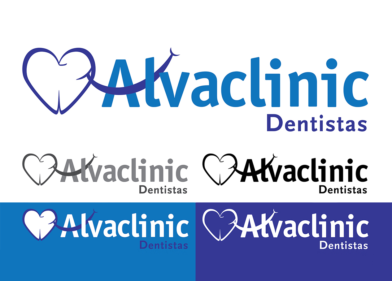 Versiones del logo Alvaclinic Dentistas junto a la prinicipal