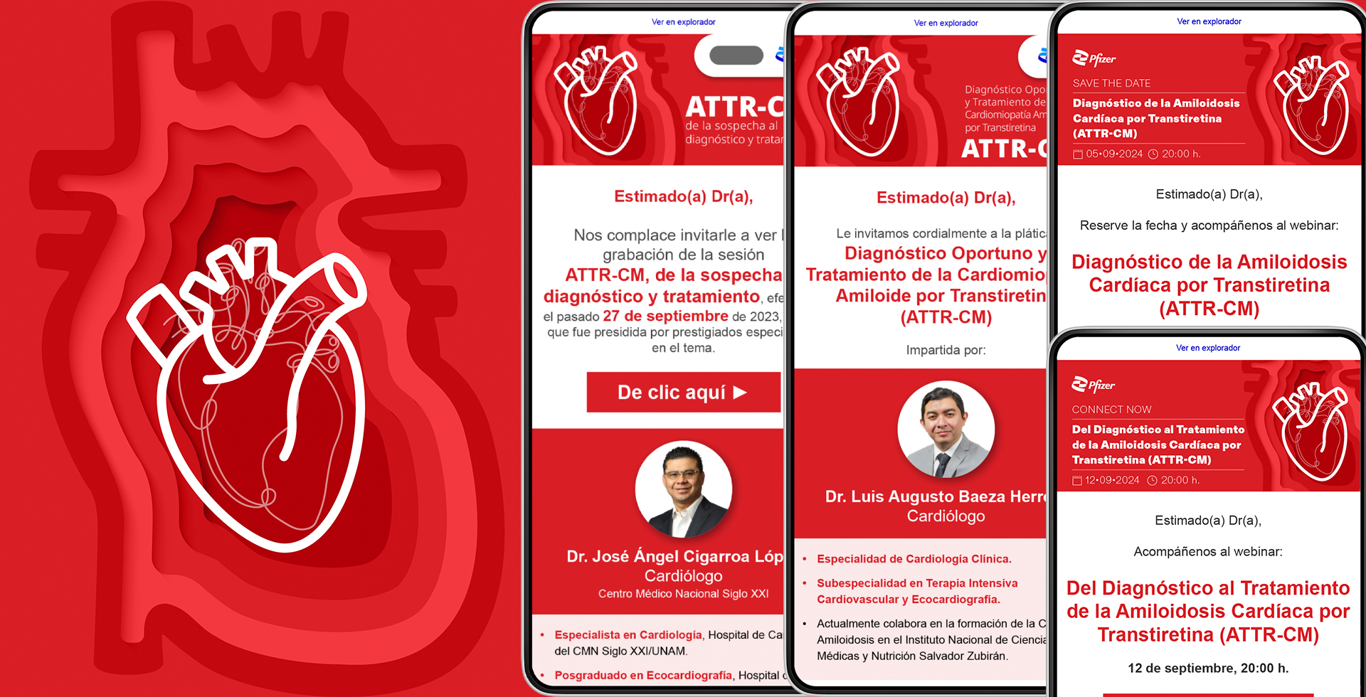 Muestra de las adaptaciones del diseño en formatos para correo de inicio a fin